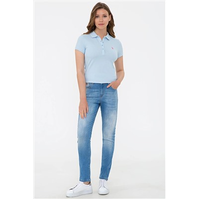Kadın Açık Mavi Basic Polo Yaka Tişört