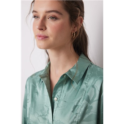 Pijama camisero largo satén jacquard verde