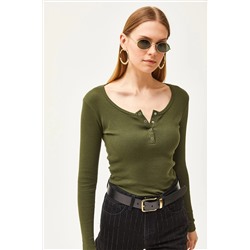 Olalook Kadın Haki Patlı Kaşkorse Bluz BLZ-19000588