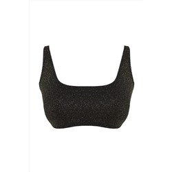 Siyah Simli Kumaş Bralette Büyük Beden Bikini Üstü TBBSS23CT00010