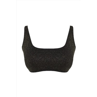 Siyah Simli Kumaş Bralette Büyük Beden Bikini Üstü TBBSS23CT00010