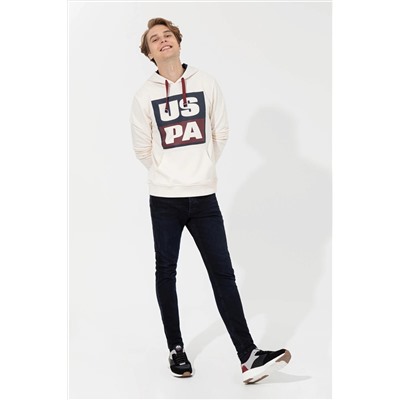 Erkek Ekru Kapüşonlu Sweatshirt