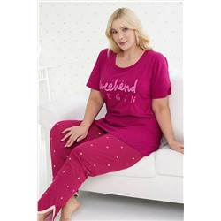 Siyah İnci Pamuklu Kısa Kollu Curve Büyük Beden Battal Pijama Takım 23103586