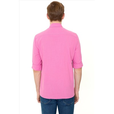 Erkek Pembe Uzun Kollu Basic Gömlek