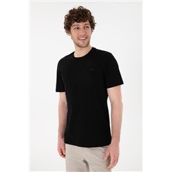 Erkek Regular Fit Bisiklet Yaka Siyah Basic Tişört