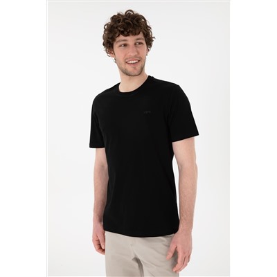 Erkek Regular Fit Bisiklet Yaka Siyah Basic Tişört