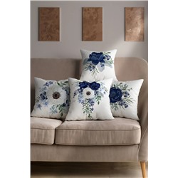 HayaLcarpet Doğa Temalı Mavi Beyaz Çiçek Desenli 4lü Dijital Baskılı Kırlent Kılıfları KRL-1604-1607-1610-1611