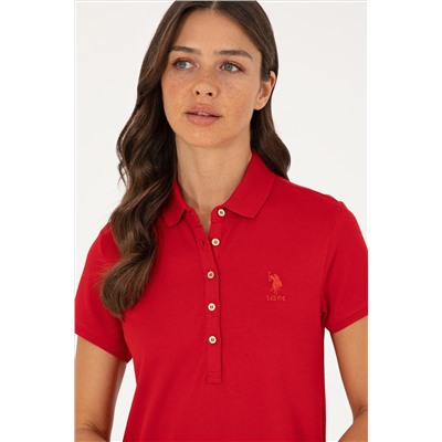 Kadın Kırmızı Polo Yaka Mini Boy Örme Elbise
