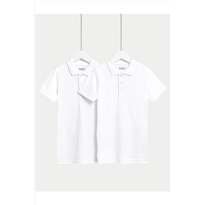 Marks & Spencer, Saf Pamuklu 2'li Kısa Kollu Polo Yaka T-Shirt (3-18 Yaş)