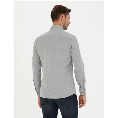 Gri Slim Fit Uzun Kollu Gömlek
