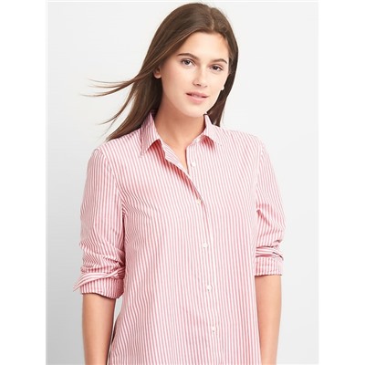 Poplin stripe wrap-button shirt