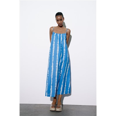 VESTIDO MIDI CON LINO RAYAS