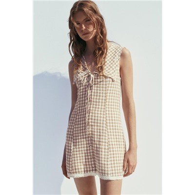 GINGHAM CHECK MINI DRESS WITH PETER PAN COLLAR