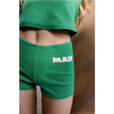 RIBBED SHORTS WITH PARIS EMBROIDERY