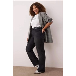 More Sustainable Siyah Yüksek Bel Comfort Straight Fit Büyük Beden Jeans TBBAW24CJ00045