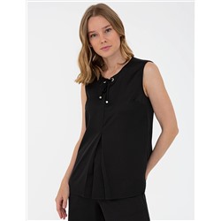 Siyah Regular Fit Kolsuz Bluz