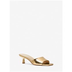 Amal Metallic Snake Embossed Leather Kitten Sandal