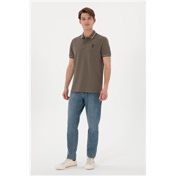 Erkek Regular Fit Polo Yaka Vizon Basic Tişört