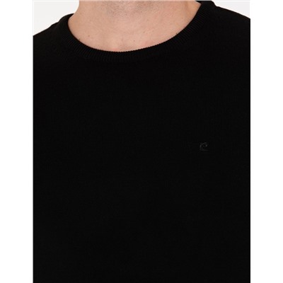 Siyah Slim Fit Bisiklet Yaka Basic Triko Kazak