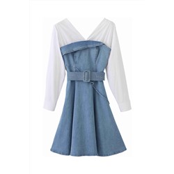 Vestido vaquero efecto doble prenda Azul y blanco