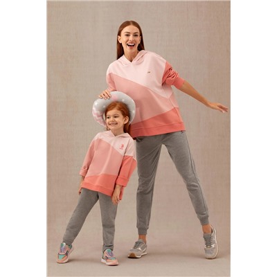 Kız Çocuk Somon Kapüşonlu Sweatshirt