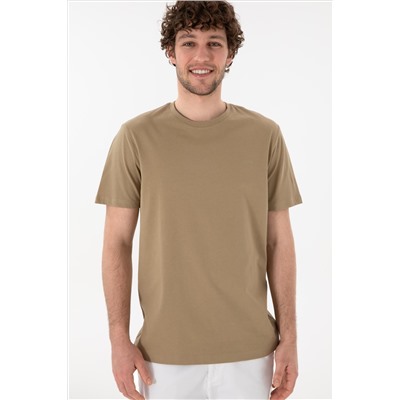 Erkek Regular Fit Bisiklet Yaka Haki Basic Tişört