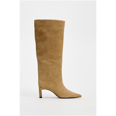 SPLIT SUEDE HEELED BOOTS