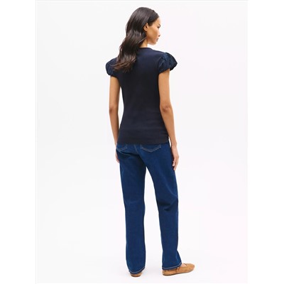 Mixed Media Shirred Cap-Sleeve T-Shirt