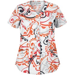 UA Cartwheels White Snap Front Print Scrub Top