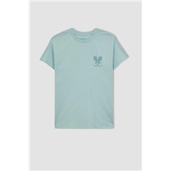 Defacto Fit Oversize Fit Bisiklet Yaka Slogan Baskılı Sporcu Kısa Kollu %100 Pamuk Tişört A2412AX23SM