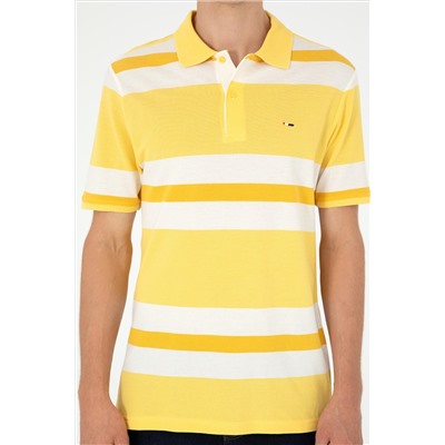 Erkek Regular Fit Polo Yaka Sarı Tişört