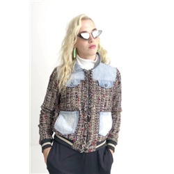 Cazadora bomber tweed y denim