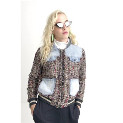 Cazadora bomber tweed y denim