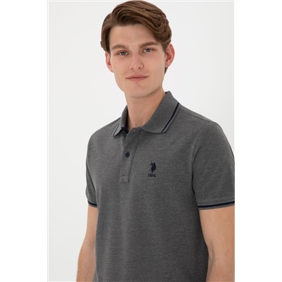 Erkek Slim Fit Polo Yaka Antrasit Melanj Basic Tişört