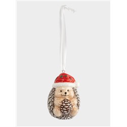 Игрушка елочная, 8 см, керамика, коричневая, Еж с шишкой, New year