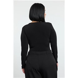 Siyah  Kruvaze Yaka Bodycone Büyük Beden Çıtçıtlı Body TBBAW25CS00008