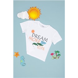 Erkek Çocuk Beyaz Oversize Bisiklet Yaka Tişört