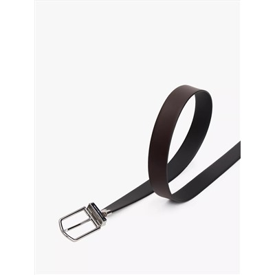 Round Buckle Reversible Leather Belt