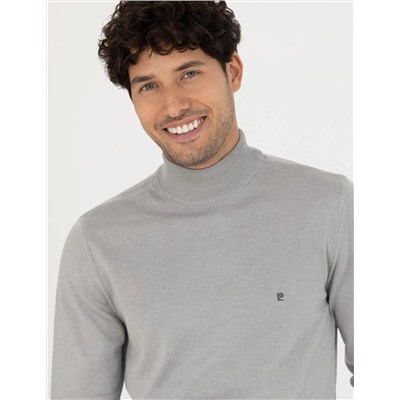 Açık Gri Melanj Slim Fit Yarım Balıkçı Basic Triko Kazak