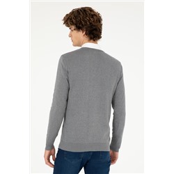Erkek Slim Fit V Yaka Gri Melanj Basic Kazak