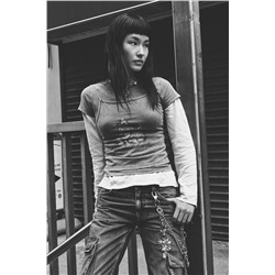 FADED EFFECT DOUBLE LAYER PRINTED T-SHIRT