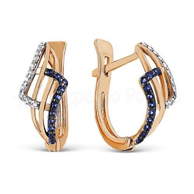Серьги из золочёного серебра с синими фианитами 925 пробы п2-404-2з208