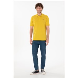 Erkek Regular Fit Polo Yaka Sarı Basic Tişört
