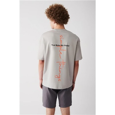 Avva Erkek Gri Oversize %100 Pamuk Bisiklet Yaka Arkası Baskılı Oversize T-shirt A31y1179 A31Y1179