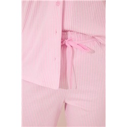 Pijama camisero largo algodón rosa rayas