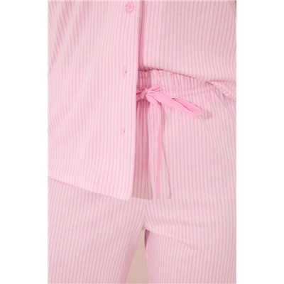Pijama camisero largo algodón rosa rayas