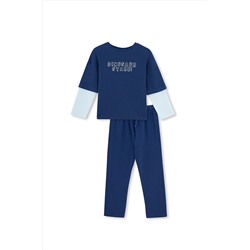 Dagi Lacivert Slogan Baskı Detaylı Uzun Kollu Pijama Takımı 23WB18333TA_337