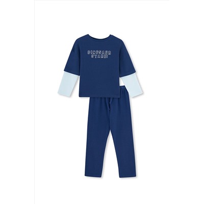 Dagi Lacivert Slogan Baskı Detaylı Uzun Kollu Pijama Takımı 23WB18333TA_337