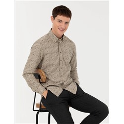 Bej Slim Fit Uzun Kollu Gömlek