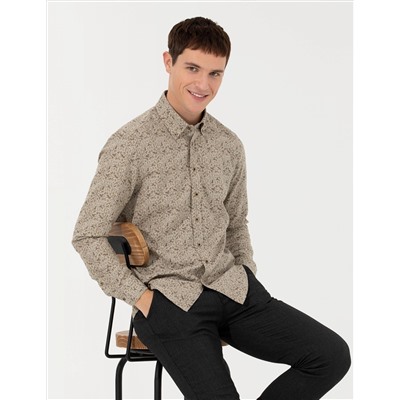 Bej Slim Fit Uzun Kollu Gömlek